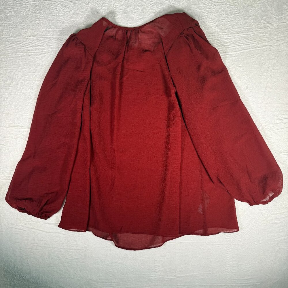 Womens NWT Large City Chic Red Tunic Blouse Balloon‎ Sleeve Long Sheer
